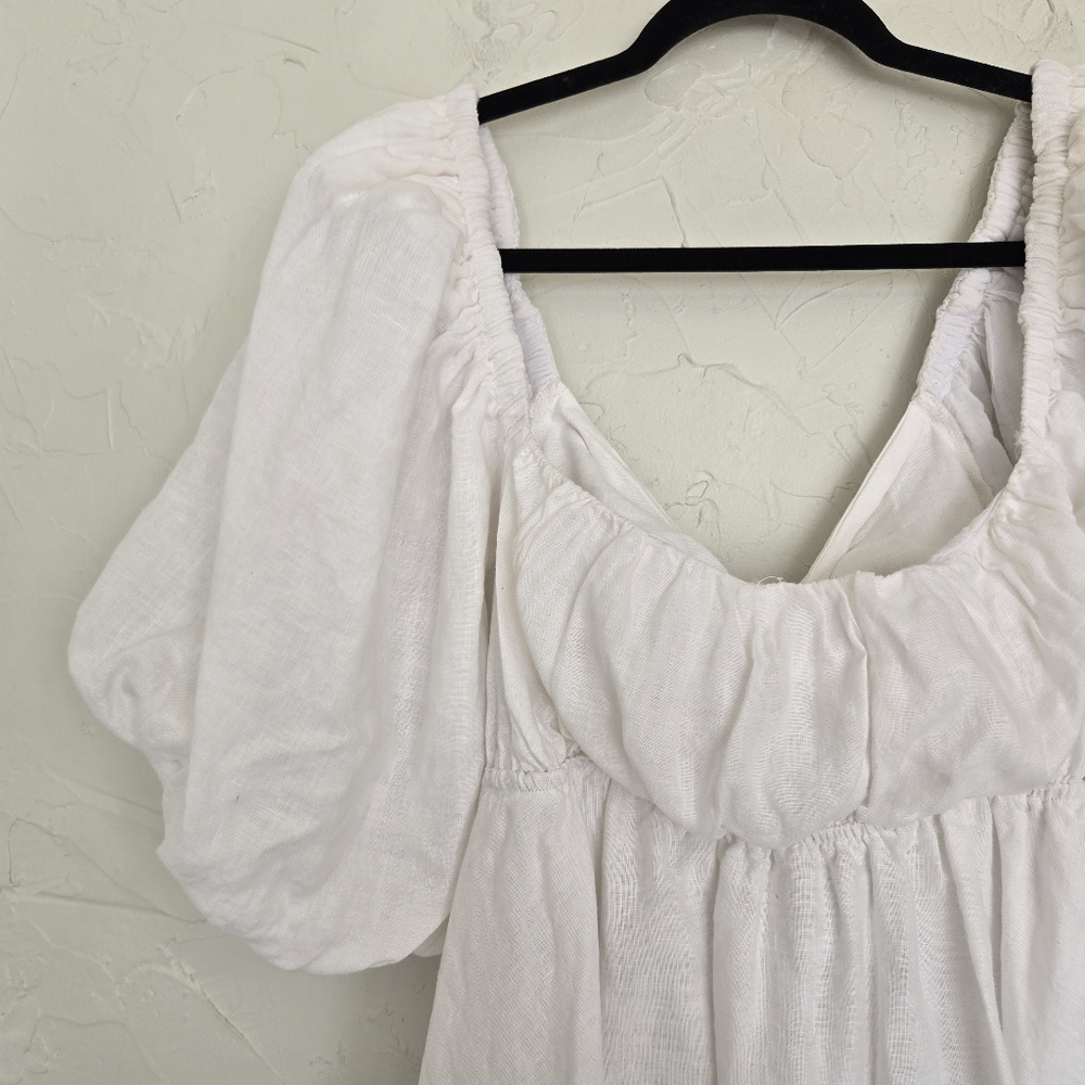Showpo. Amalie Linen Tie Back Puff Sleeve White Dress, 12 - Picture 4 of 14